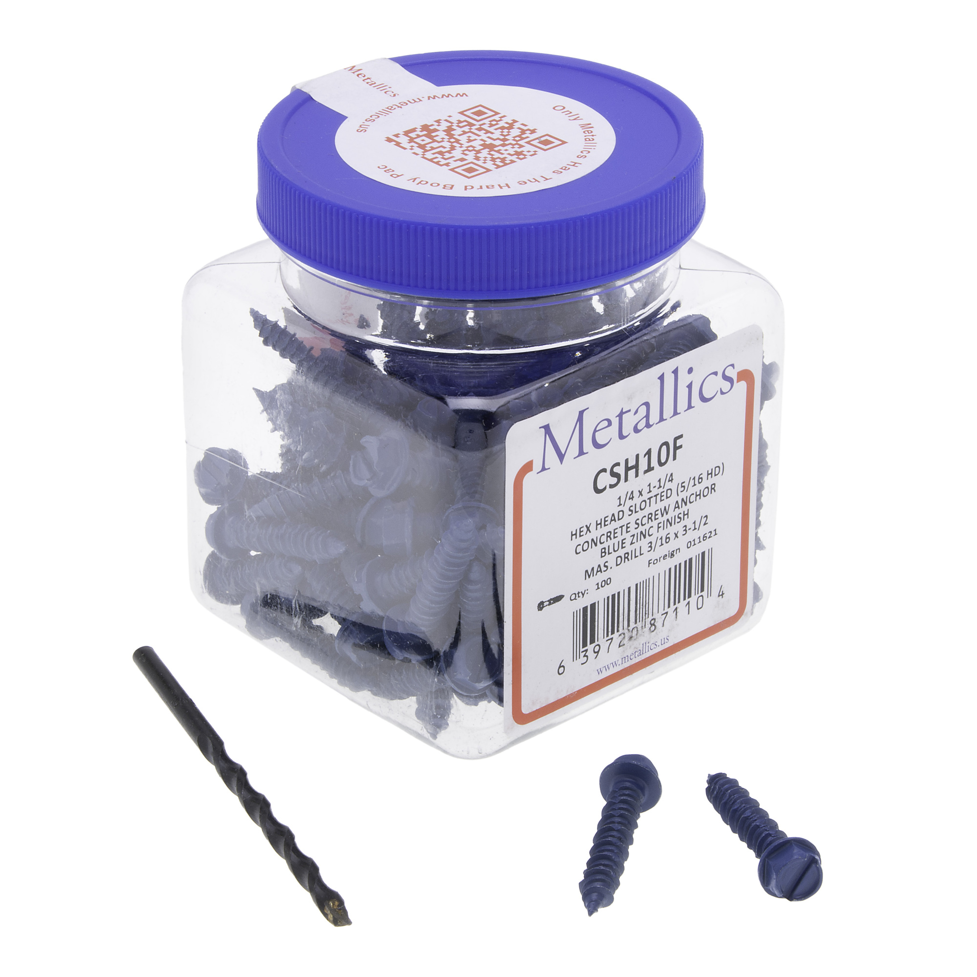 CSH10F Metallics Tapping Screw, 1/4 in Dia, 1-1/4 in OAL, Steel
