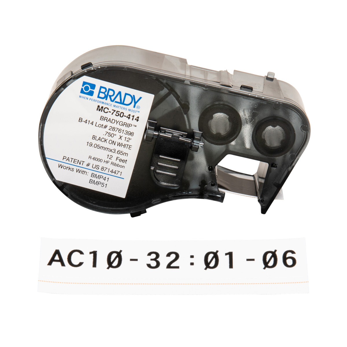 MC-750-414 Continuous Single-Side Thermal Transfer Print-On Hook Label, 12 ft L x 3/4 in W, Black on White, B-414 Polyester