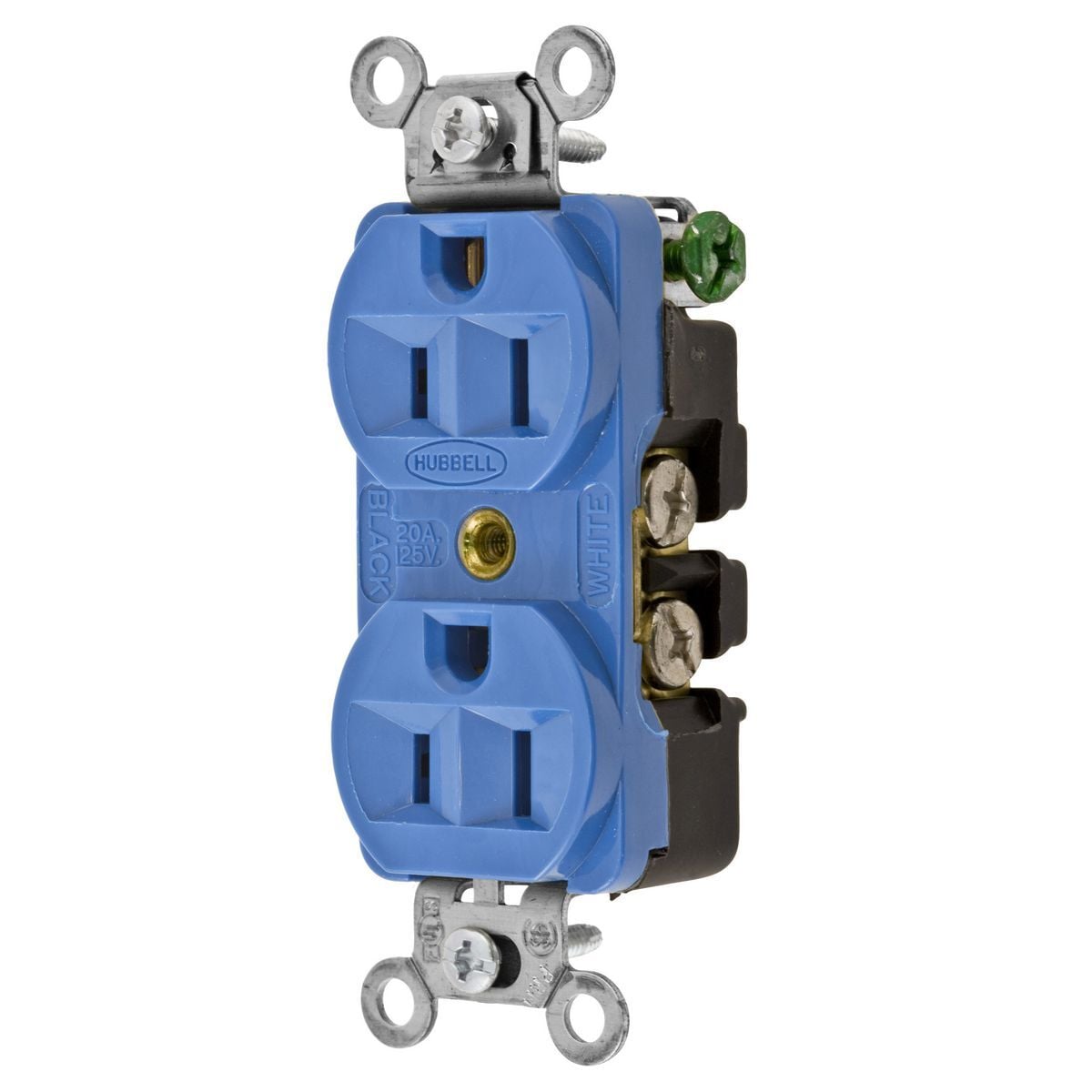 5262BL 1-Phase Duplex Self-Grounding Heavy Duty Standard Traditional Screw Mount Straight Blade Receptacle, 125 VAC, 15 A, 2 Poles, 3 Wires, Blue