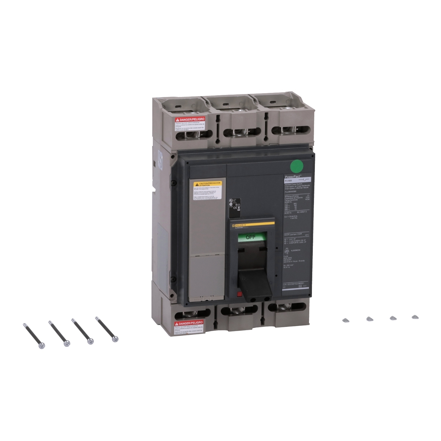 PJL36000S80 PowerPact MasterPact Automatic Molded Case Circuit Breaker, 600 V AC, 800 A, 25/65/100 kA Interrupt, 3 Poles, Magnetic Trip
