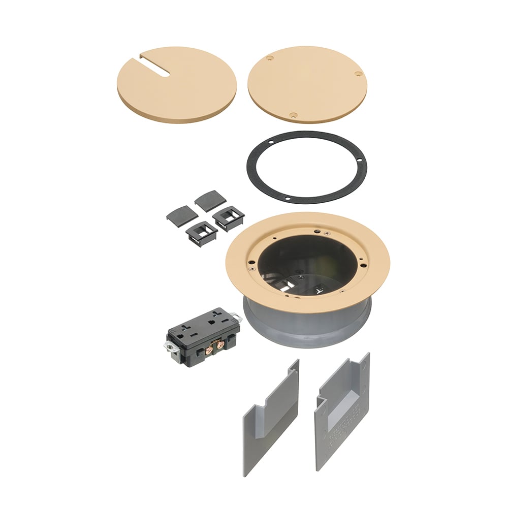 FLBC5540LA Floor Box Cover Kit, 6.501 in Dia, Blank/In-Use Slotted Cover, Die Cast Zinc/Steel