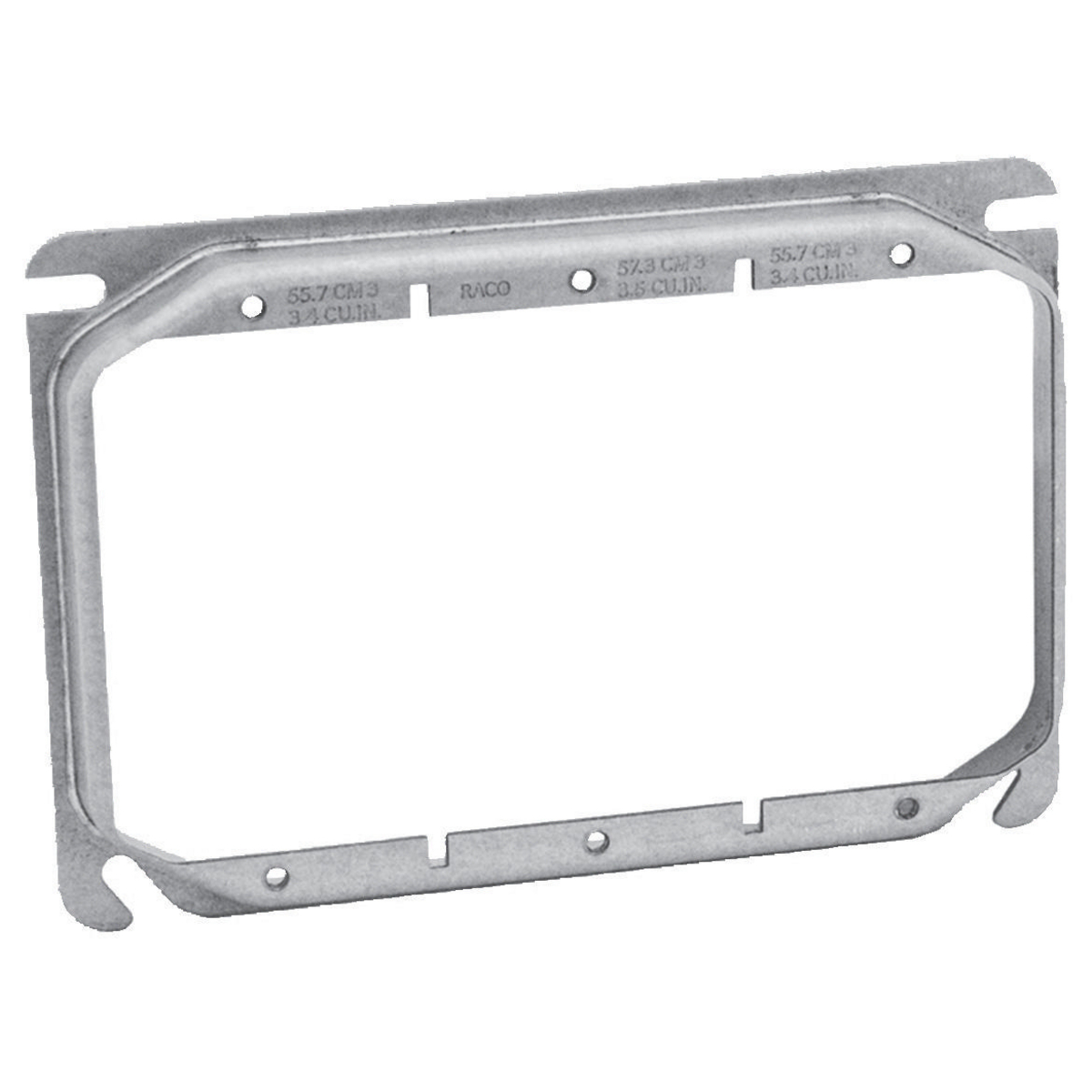 HBL792 3-Gang Folded Standard Mud Ring, 5.87 in L x 4.06 in W x 0.63 in D, Steel, 1/2 in Raised