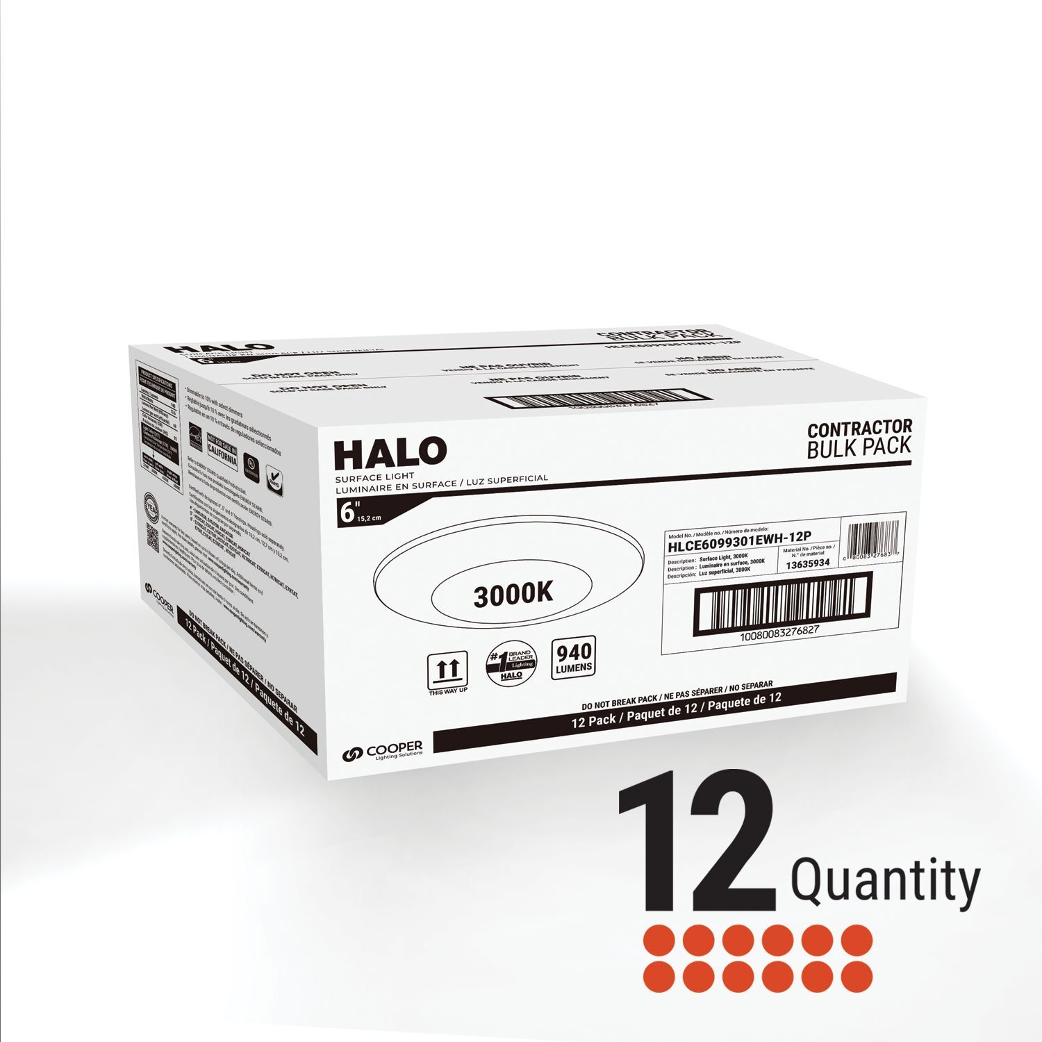 HLCE6099301EWH-12P Halo HCLE6 Disk Light, 13.6 W Fixture, 120 V, Matte White Housing
