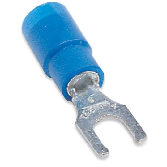 14RB-6FLX Sta-Kon RB Series Expanded Insulated Fork Terminal, 18 to 14 AWG Conductor, 0.97 in L, Brazed Seam/Serrated Barrel, Copper, Blue