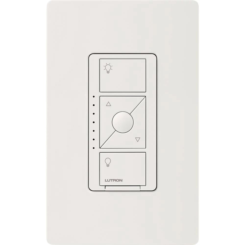 PD-5NE-WH Caseta Original Smart Dimmer Switch for ELV+ Lighting, Phase Selectable, 250W LED/400VA MLV/500W ELV, Neutral Required, 120V, White