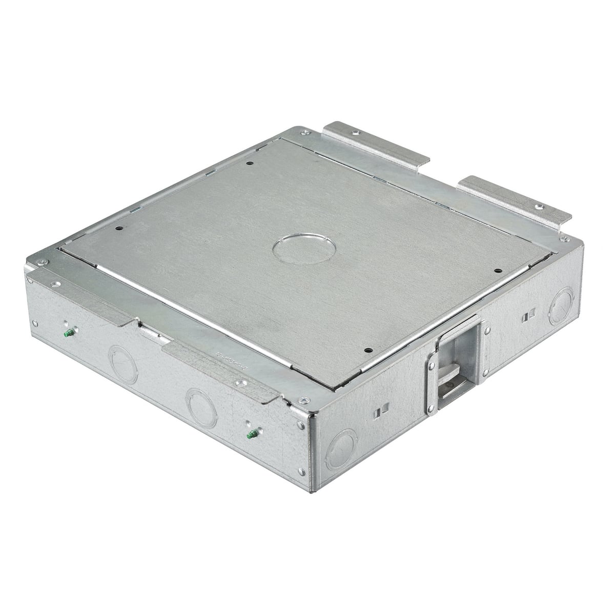 AFB4G25 Floor Box, Stamped Steel, 30 cu-in Capacity, 4 Gangs, 12 Knockouts, 11.03 in L x 10.96 in W x 2.69 in H