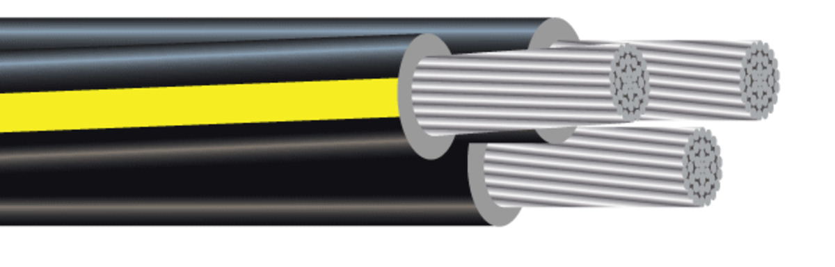 55414501 Brenau Triplex Secondary UD Cable With Yellow Extruded Stripe Neutral, 600 V AC, (3) 1/0 AWG Stranded Aluminum Conductor, 1000 ft L