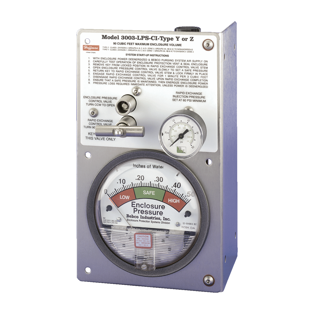 A3003YZVM HL Series Type Y/Z Large Volume Purging/Pressurization System, 9-1/2 in L x 5-1/2 in W x 5-1/2 in D, NEMA 4/12 NEMA Rating, 316 Stainless Steel