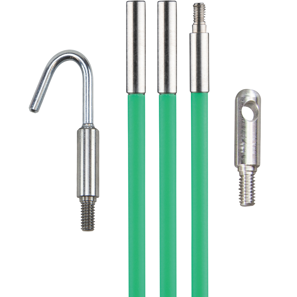 Klein Glow Fish Rods are the perfect solution for running wires through drop ceilings, attics, floors, walls and crawl spaces. These highly-flexible rods are designed for maximum maneuverability to easily navigate difficult bends and tight spaces. The Splinter Guard coating glows bright green to quickly identify the right flex for the job and improves visibility in low-light applications. This 15-Foot rod includes a hook and bullet attachment.