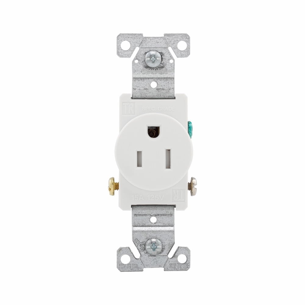 TR817W-BOX Arrow Hart TR817 Single Tamper-Resistant Straight Blade Receptacle, 125 V AC, 15 A, 2 Poles, 3 Wires, White