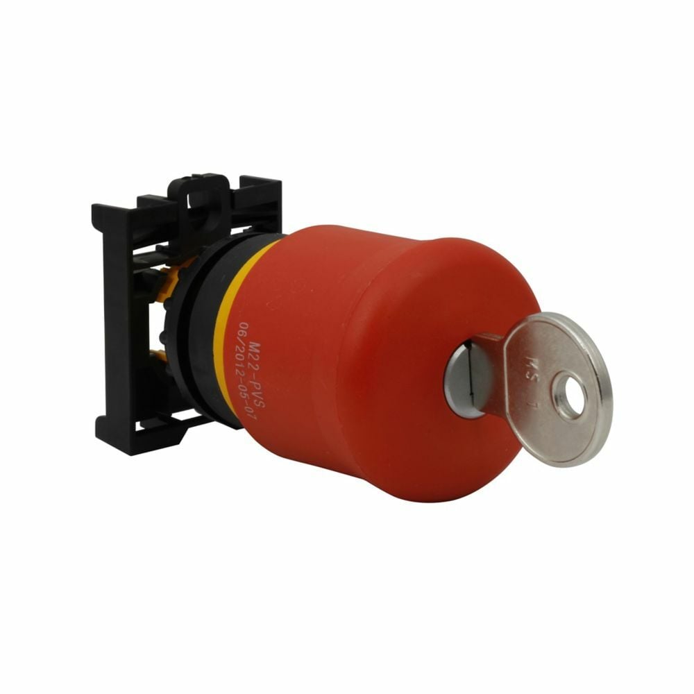 M22-PVS-K02 M22 Key Release Modular Non-Illuminated Emergency Stop Pushbutton, 22.5 mm, 2NC Contact, Keyed Operator, Red