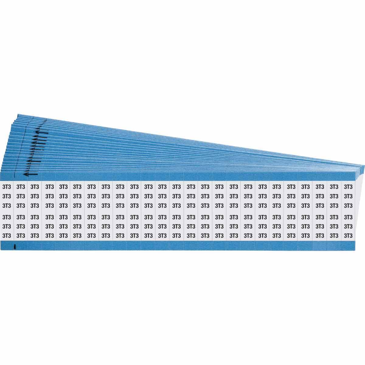 WM-3T3-PK WM Series Die-Cut Pre-Printed Solid Machine Tool Number/Letter Wire Marker Card, 1/4 in W, Black on White, B-500 Repositionable Vinyl Coated Fabric, 25 Markers per Card