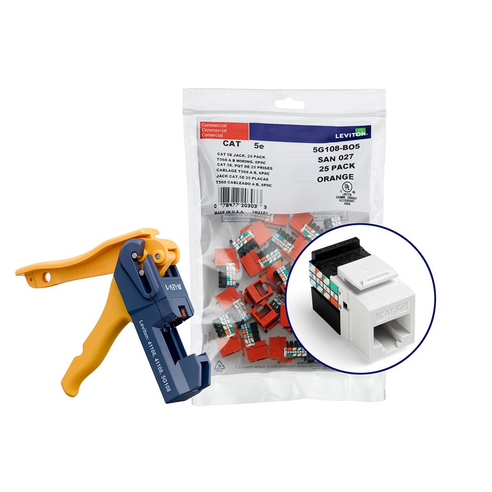 5G108-JW5 GigaMax QuickPort 8-Conductor 8-Position UTP Connector With Jack Rapid Tool, Cat 5e Module, Panel Mount, 1 Ports, Plastic, White