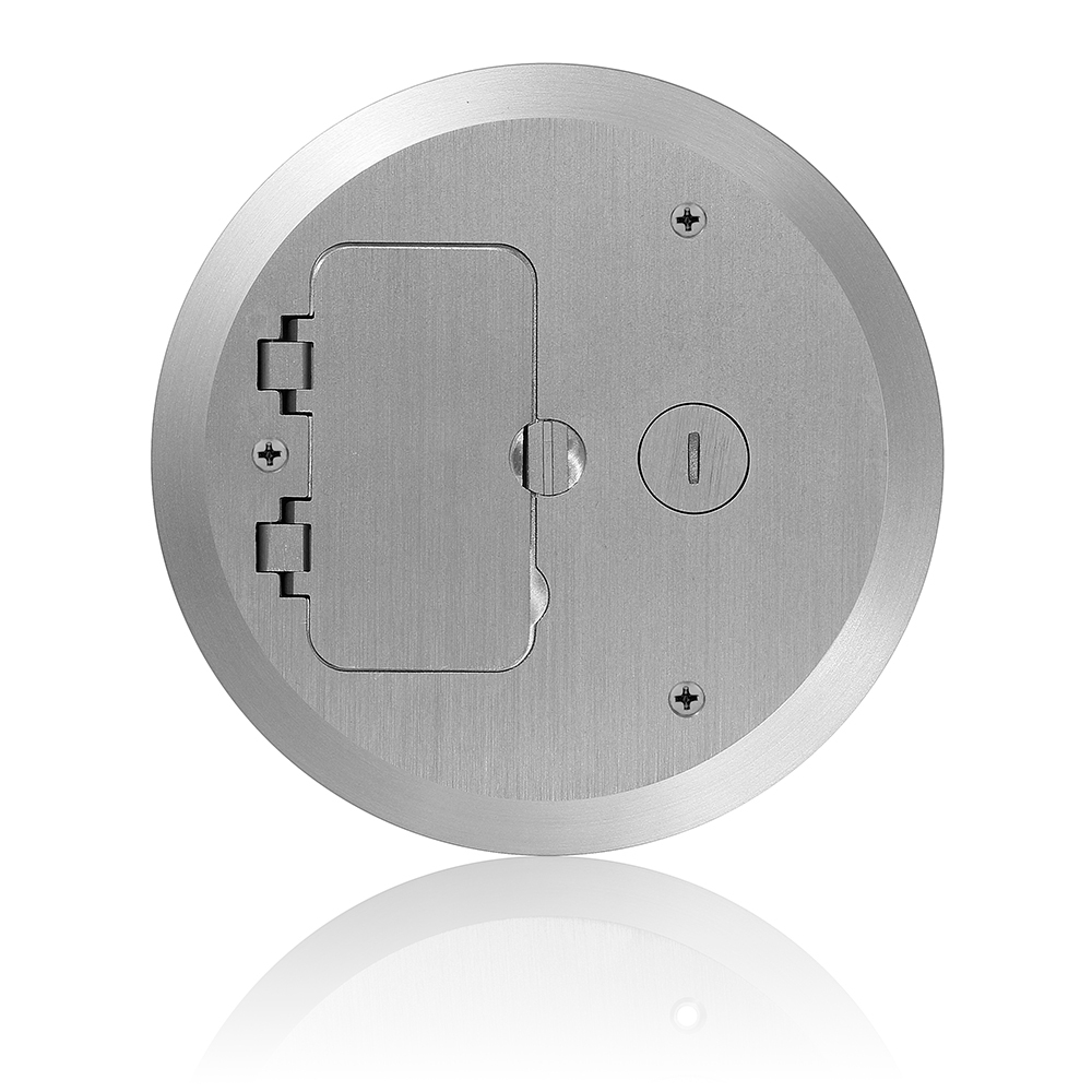 FBC1F-N Floor Box Cover Plate, 6-1/2 in Dia, (1) Decora Flip Lid/(1) Data Cap Cover, Forged Brass