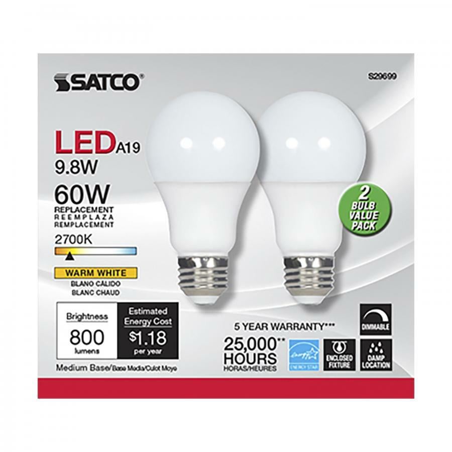 S29699 Type A LED Lamp, 10 W, 60 W Incandescent Equivalent, E26 Lamp, 800 Lumens