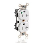 M8300-W Duplex Extra Heavy Duty Wide Body Straight Blade Receptacle, 125 V AC, 20 A, 2 Poles, 3 Wires, White