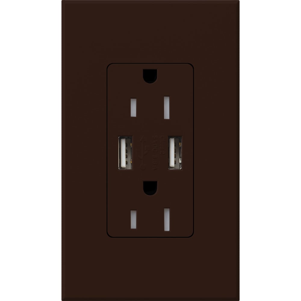 NTR-15-UBTR-BR Architectural  Tamper-Resistant USB-A Duplex Receptacle with Wall Plate, 15 Amp, Self-Testing, Matte, Brown