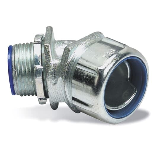 5346-SG T&B Insulated Watertight Liquid Tight Conduit Connector, 1-1/2 in Trade, 1-1/2 in Cable Openings, 45 deg, Malleable Iron