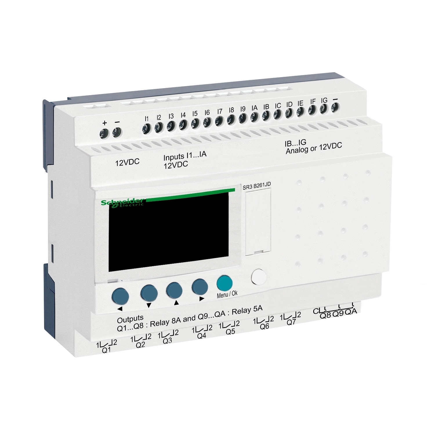 SR3B261JD Zelio Logic Modular Smart Relay With Reverse Polarity Protection, 6 Inputs, 10 Outputs, 8 bit Resolution, +/-2 % Accuracy