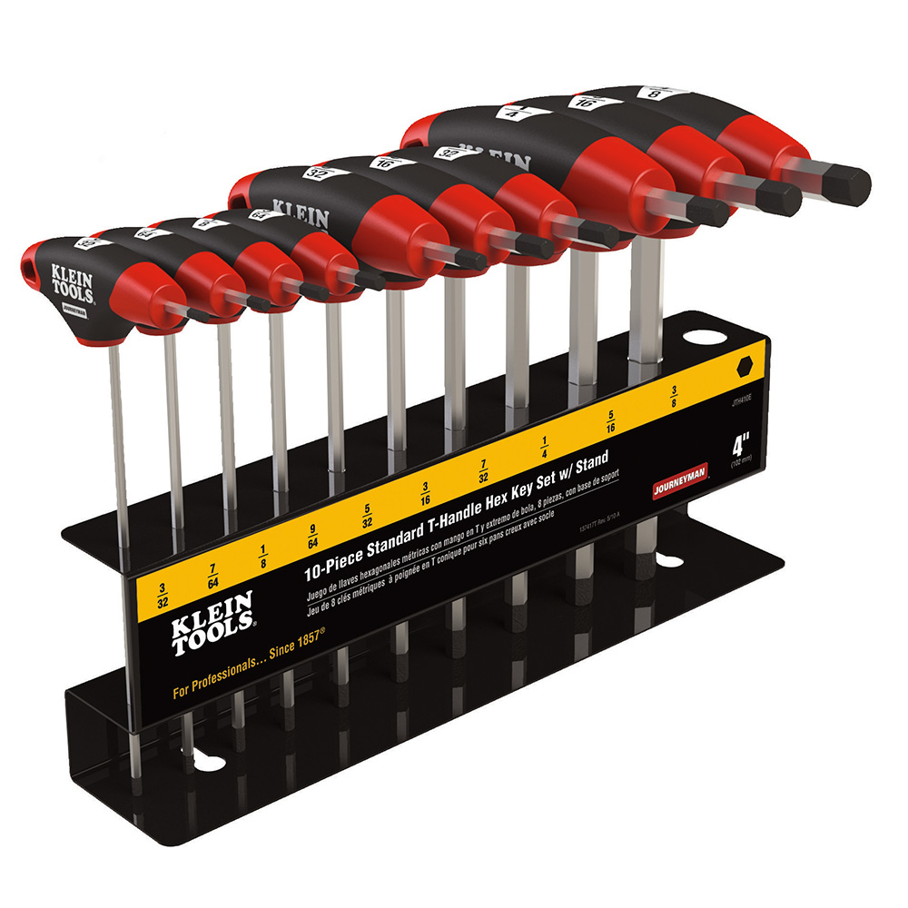 JTH410E Journeyman Hex Key Set With Stand, 10 Pieces, 3/32 to 3/8 in Hex, T-Handle Grip Handle, Metal