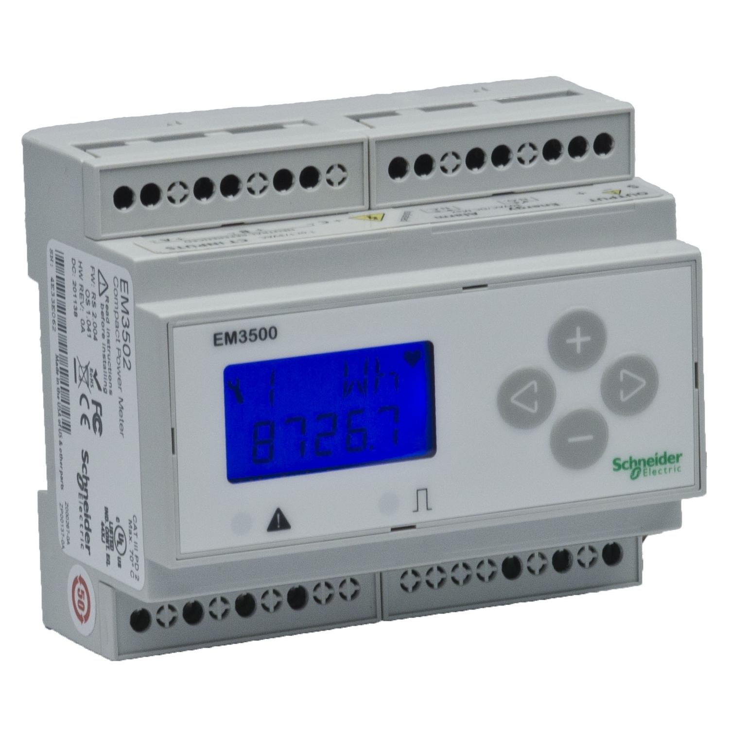 METSEEM3550 Powerlogic EM3500 Energy Meter, 90 to 347 V AC/125 to 300 V DC, 50/60 Hz, 5 VA Power Rating