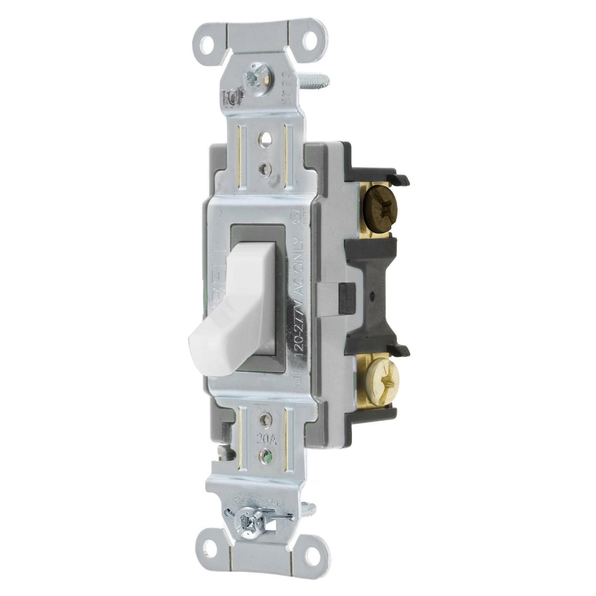 CSB320W 2-Position 3-Way Standard Toggle Switch, 120 to 277 V AC, 20 A, 5540 W Power Rating, 2-Position Contact