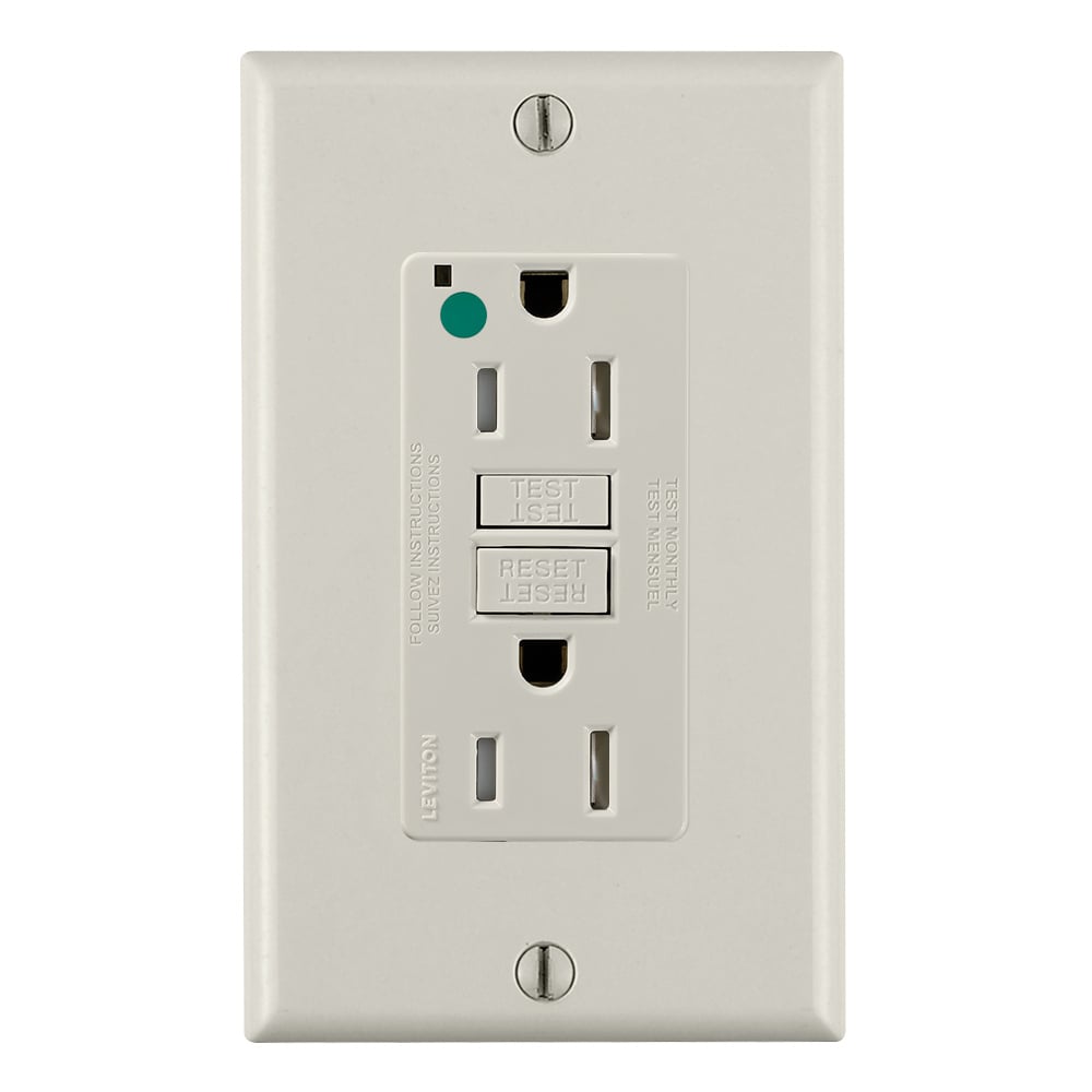 GFTR1-HGT SmartlockPro Slim Duplex Feed Through Self-Test Tamper Resistant GFCI Receptacle With LED Indicator, 125 V AC, 15 A, 2 Poles, 3 Wires, Light Almond