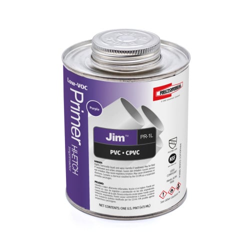 55914 Jim PR-1L Hi-Etch Low VOC Primer, For Use With PVC and CPVC Pipe, Tubing and Socket Type Fittings, Purple, 1 pt Container