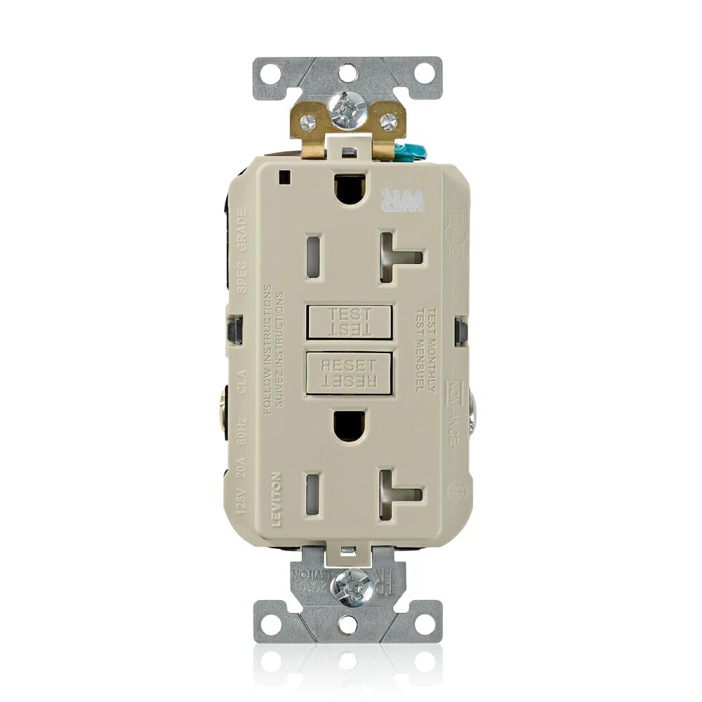G5362-WTI SmartlockPro Slim Duplex Feed Through Self-Test Tamper/Weather Resistant GFCI Receptacle, 125 V AC, 20 A, 2 Poles, 3 Wires, Ivory