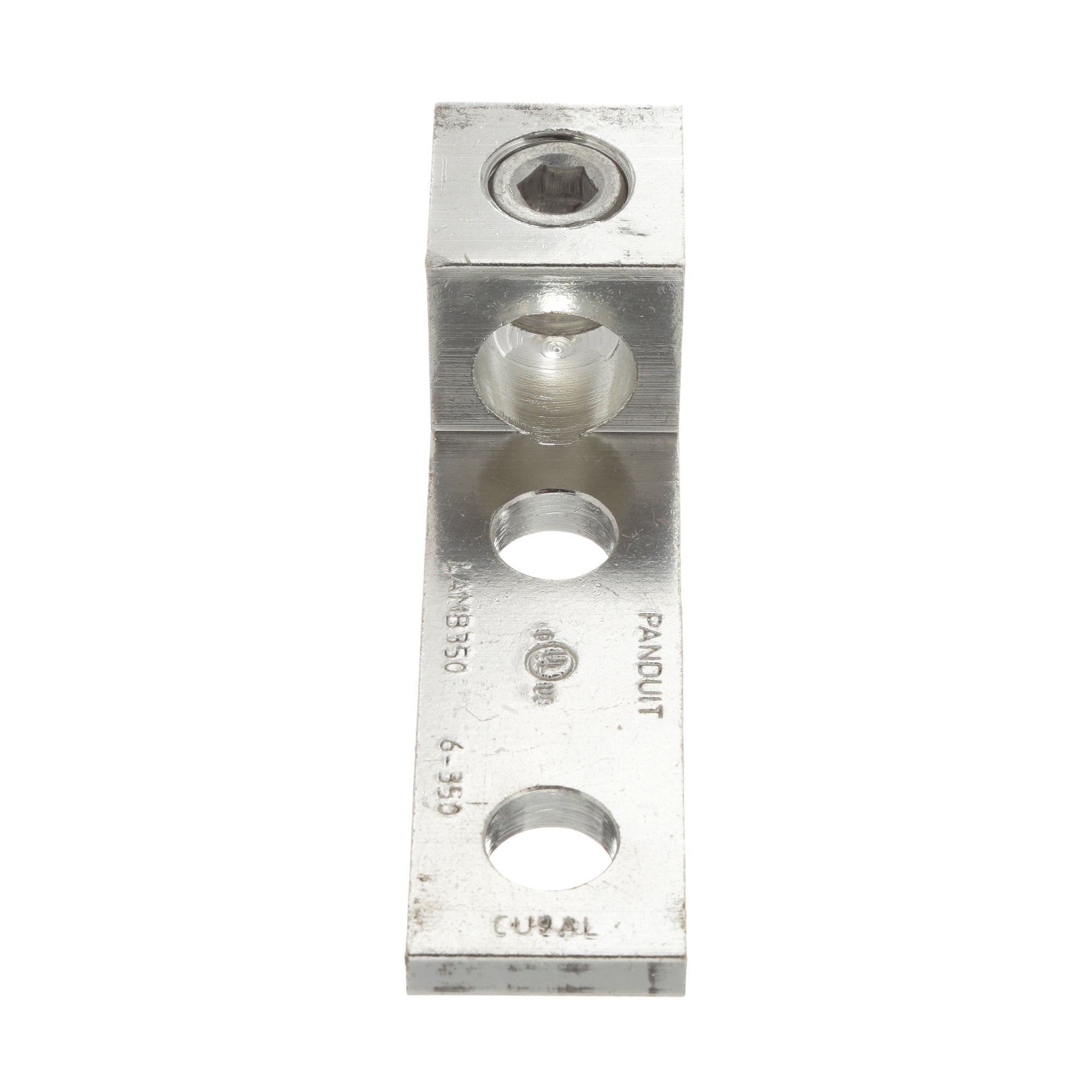 LAMB350-12-6Y Pan-Lug 1-Barrel Mechanical Connector Lug, 6 AWG to 350 kcmil Aluminum/Copper/Stranded Conductor, 1/2 in Stud, 2 Bolt Holes, Aluminum