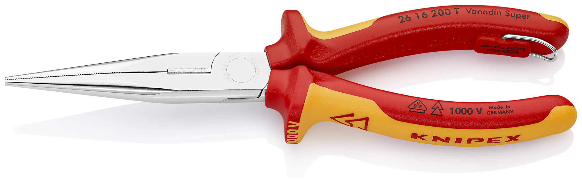 Long Nose Pliers with Cutter-1000V Insulated-Tethered Attachment, 8 in., Multi-Component, VDE