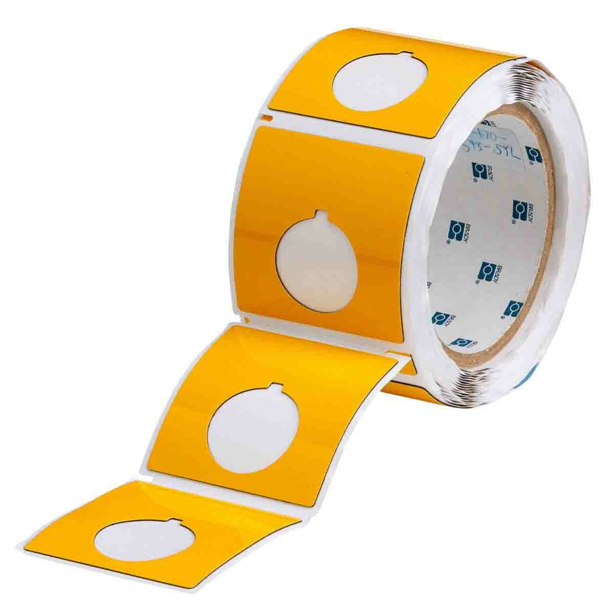 THTEP-170-593-.5YL Square Raised Panel Pushbutton Label, 2.4 in L x 2.4 in W, Colored Blank Legend, Yellow, B-593 Polyester, 500 per Roll Labels