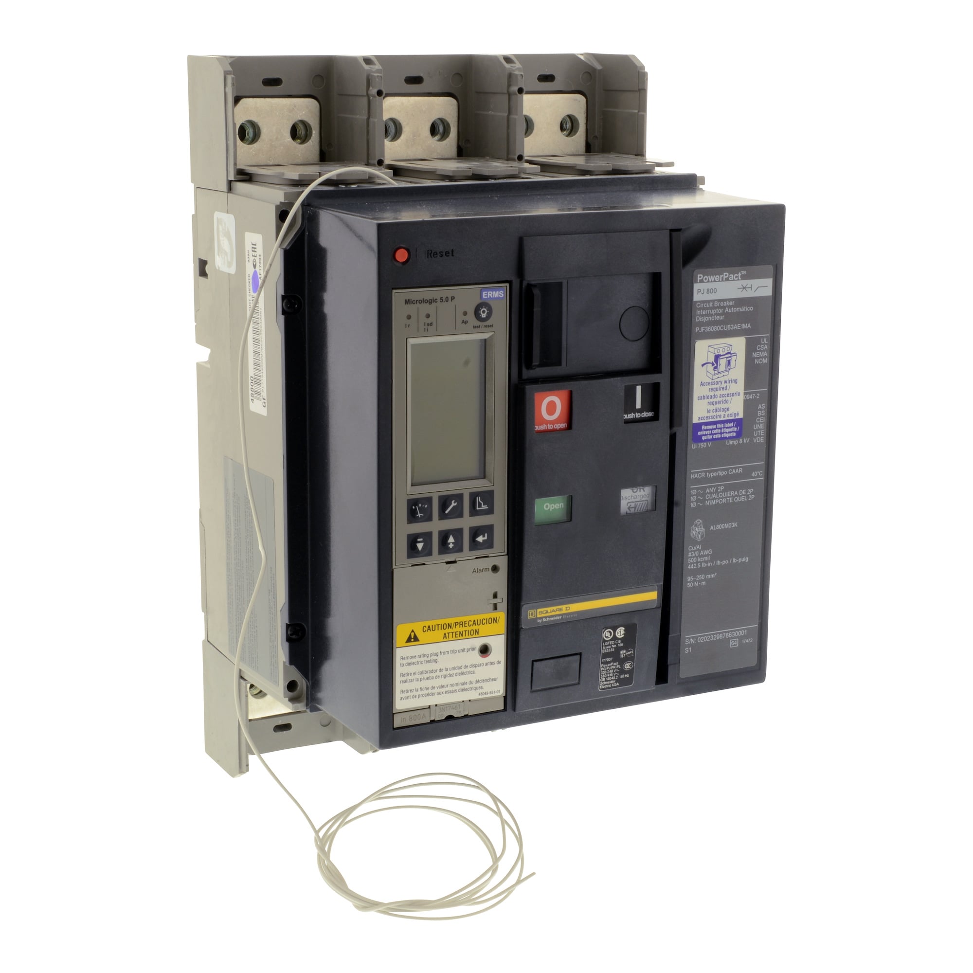 PJF36080CU63AE1MA A Series Circuit Breaker, 600 V AC, 800 A, 25 to 100 kA interrupt, 3 poles, Electronic Trip trip