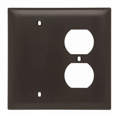 TP138 TradeMaster 2-Gang Nylon Wall Plate, 1 Duplex Receptacle Opening, 1 Blank, Brown