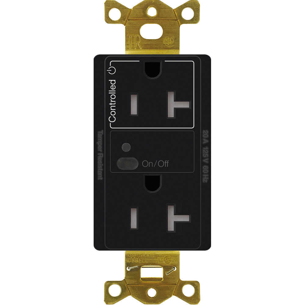 CAR2S-20-STR-BL Vive RF Wireless Receptacle, 20 Amp Split Half-Switching Duplex, Decorator-Style Outlet, Gloss, Black
