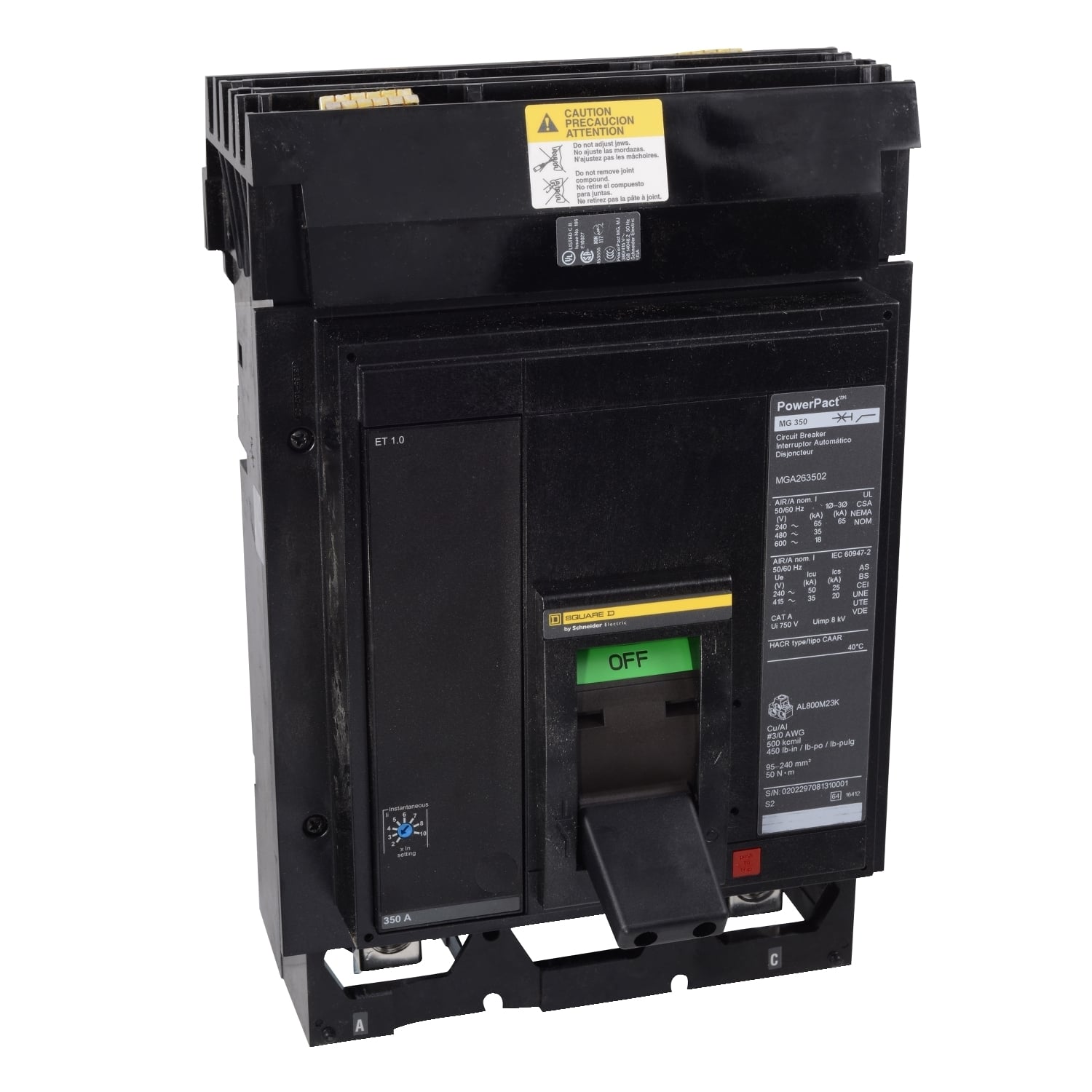 MJA36450 Molded Case Circuit Breaker, 450 Amp, 3 Pole, 600V