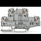 Double-deck terminal block; with push-button; Through/through terminal block; N/L; without marker carrier; suitable for Ex e II applications; Blue conductor entry lower deck; for DIN-rail 35 x 15 and 35 x 7.5; 2.5 mm; Push-in CAGE CLAMP; 2,50 mm; gray