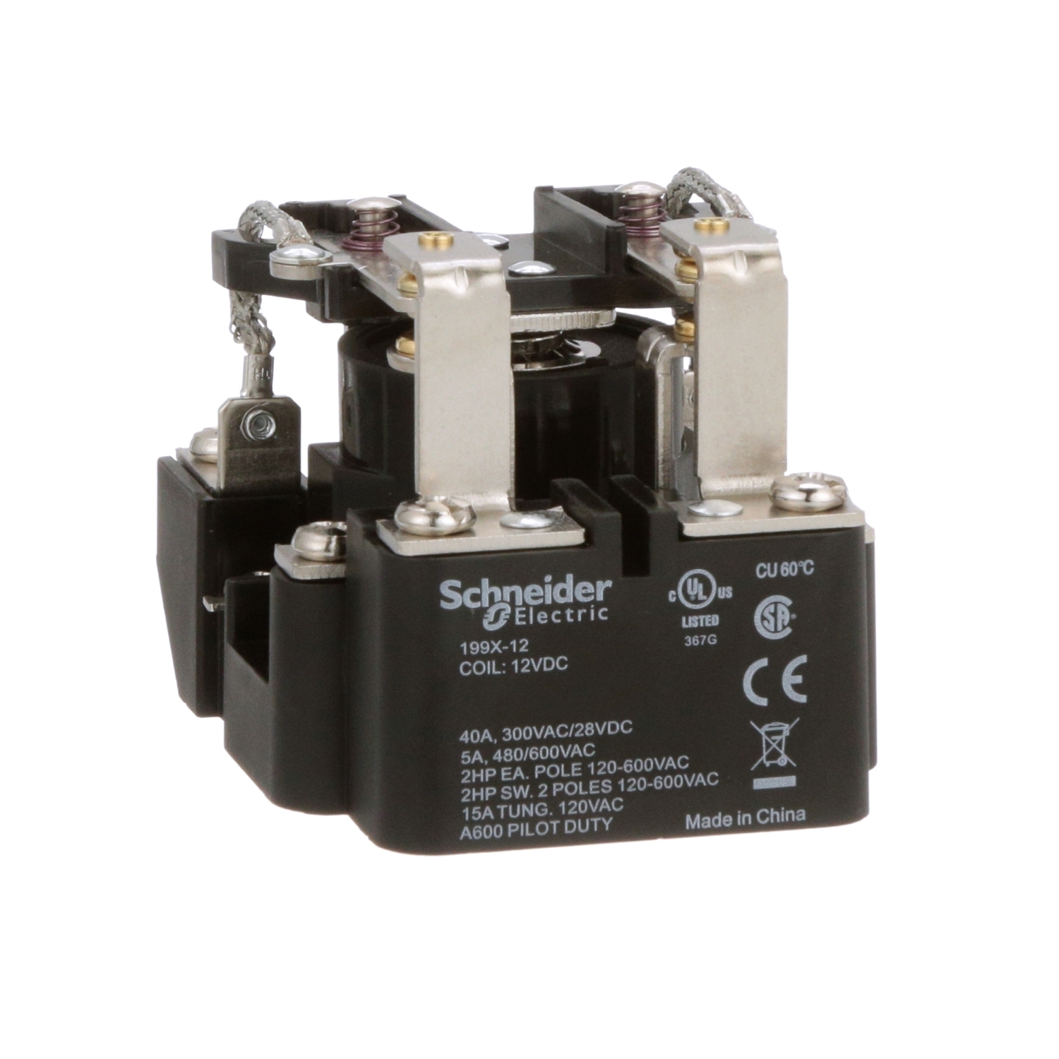 199X-12 Relay, 40 A, 2CO 2 Form C Contact, 12 V DC V Coil