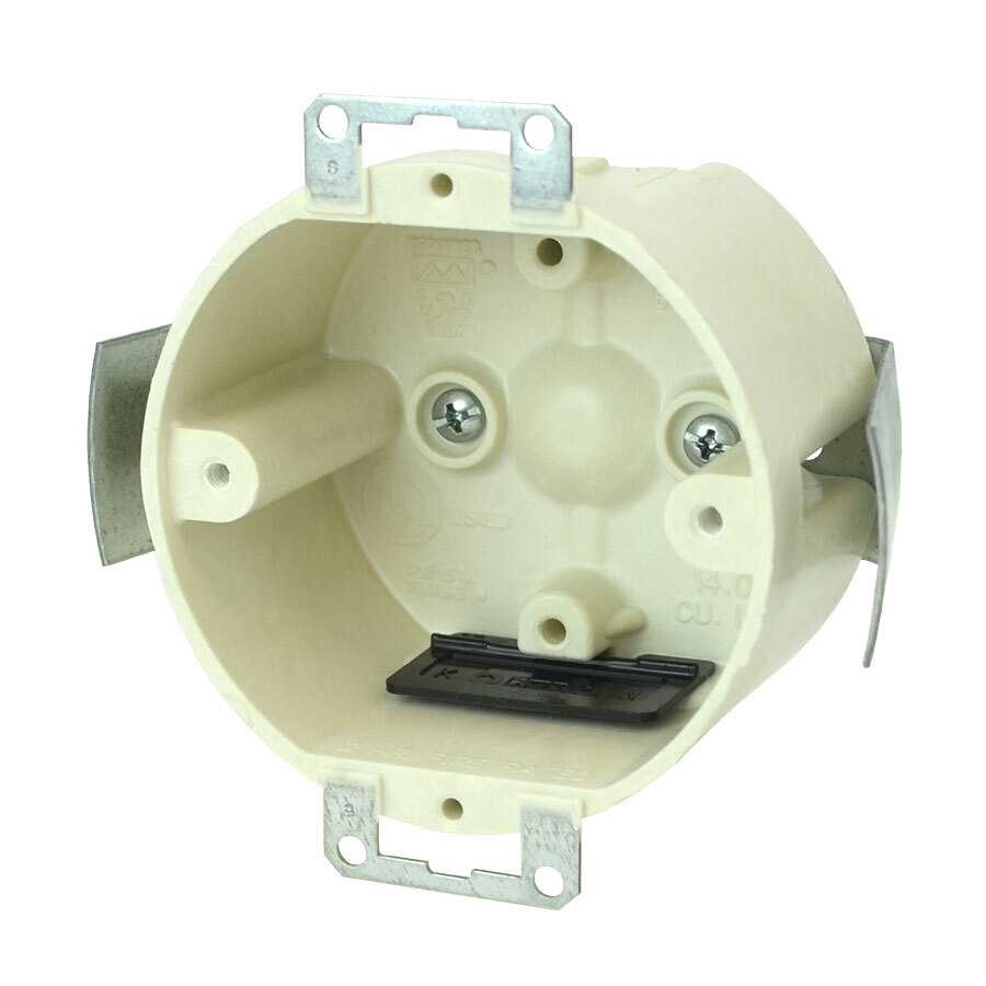 9338-ES FiberglassBOX Non-Conductive Non-Metallic Fixture Support Box With Knockouts, Galvanized Steel Snap Bracket, Fiberglass Reinforced Polyester, 14 cu-in Capacity, 4 Knockouts, 2 in D