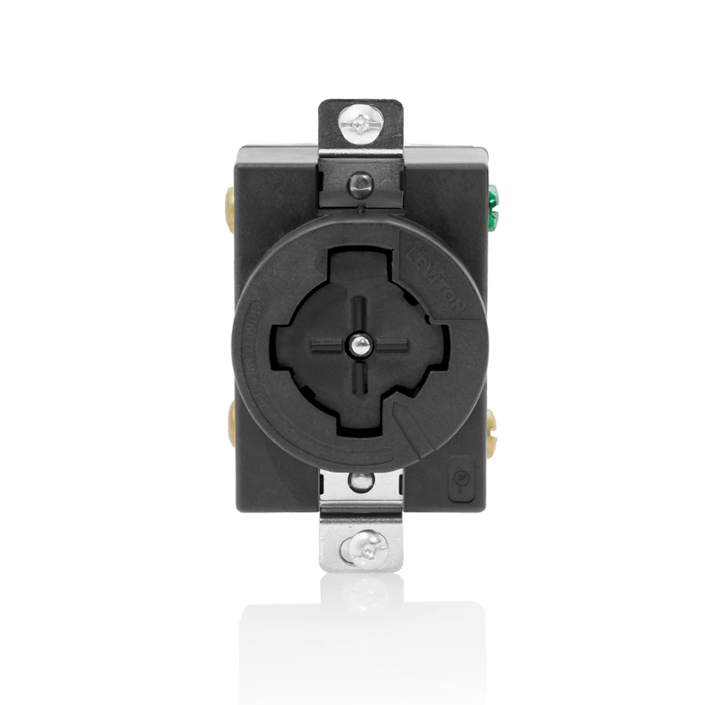 20403-L Flush Mount Grounding Single Power Interrupting Locking Receptacle, 600 V AC/250 V DC, 20/30 A, 3 Poles, 4 Wires, Black