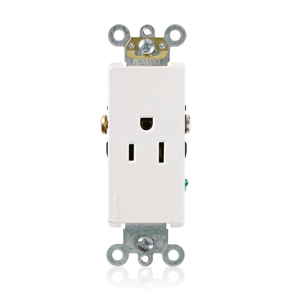 16251-W 1-Phase Heavy Duty Self-Grounding Single Straight Blade Receptacle, 125 V AC, 15 A, 2 Poles, 3 Wires, White