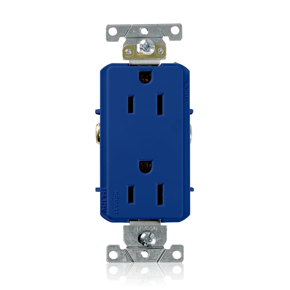 16252-BU Decora Plus Heavy Duty Straight Blade Duplex Receptacle, 125 V AC, 15 A, 2 Poles, 3 Wires, Blue