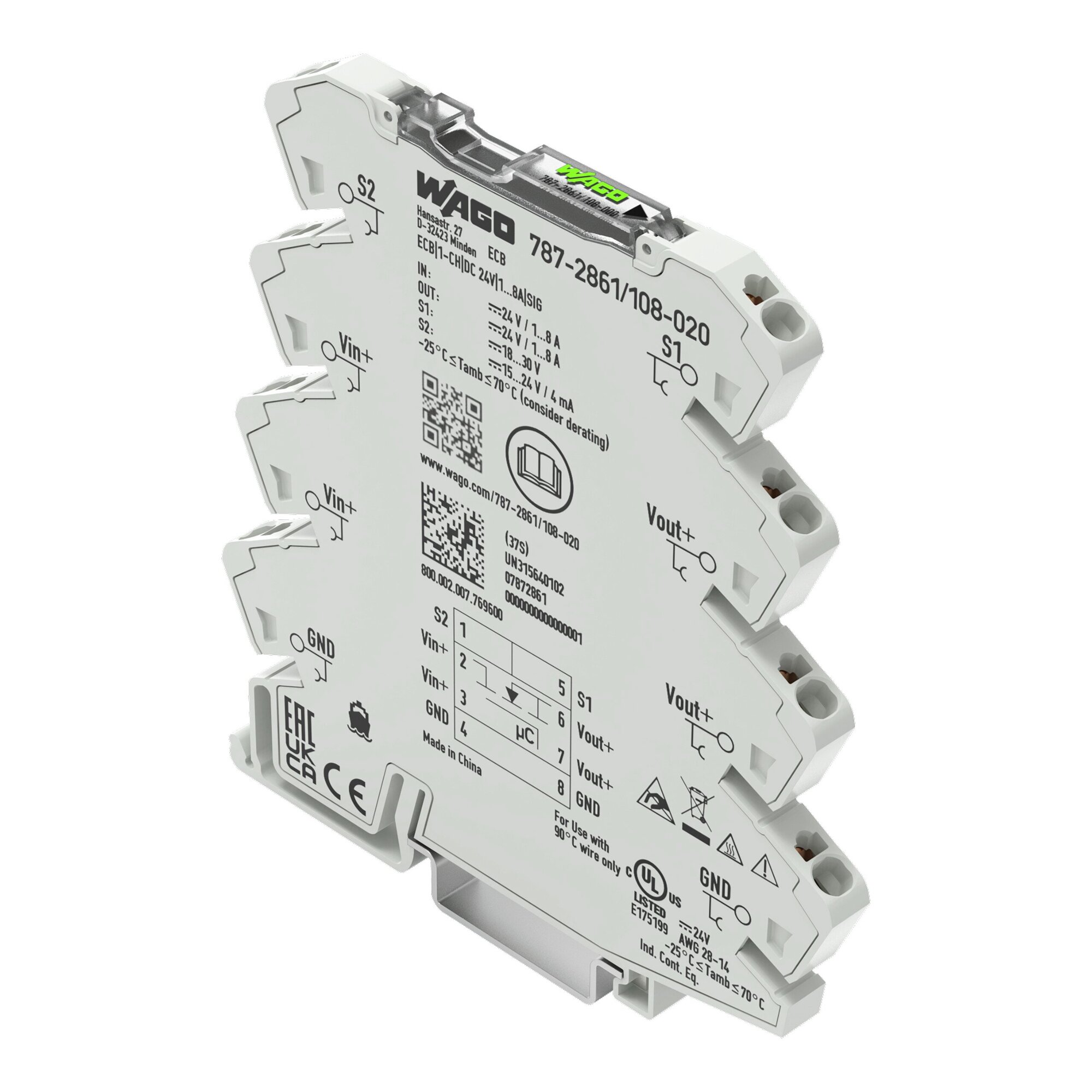 787-2861/108-020 787 Circuit Breaker, 24 V DC, 8 A, 1 Poles