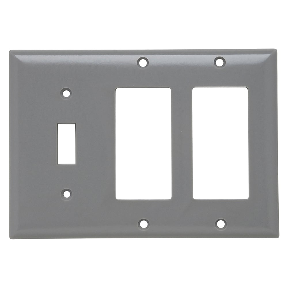 SP1262GRY Combination Openings, 1 Toggle Switch and 2 Decorator, Three Gang, Gray