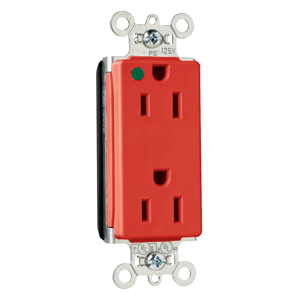 PT26262HGRED PlugTail Decorator Receptacle, 15 Amp, 125V, Red