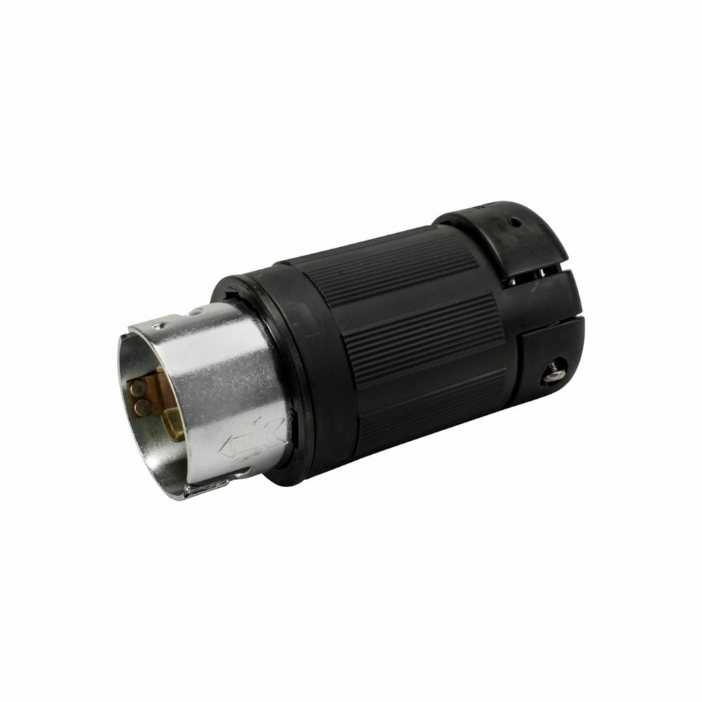 Eaton locking plug, #10-6 AWG, 50A, Industrial, 125/250V, Back wiring, Black, Non-NEMA, Three-pole, Four-wire, Nylon, 0.44 to 1.25 in, California standard