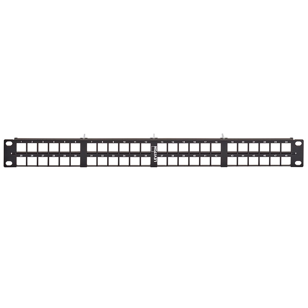 E2X1F-S48 48-Port Flat High Density Shielded Universal Cable Management Panel, 19 in L x 1.3 in W x 0.77 in D, 1 RU Rack, Steel