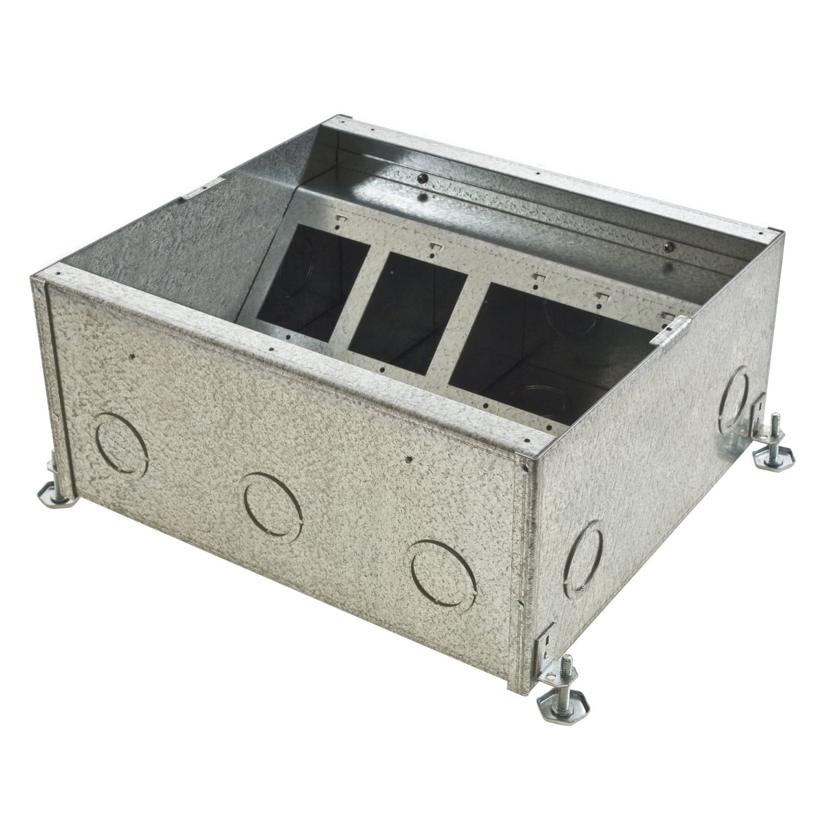 CFB11G6 Deep Metallic Semi Adjustable Recessed Standard Sized Floor Box, Stamped Steel, 25.5 cu-in/Compartment Capacity, 11 Gangs, 19 Knockouts, 13.5 in L x 12.16 in W x 6.08 in H