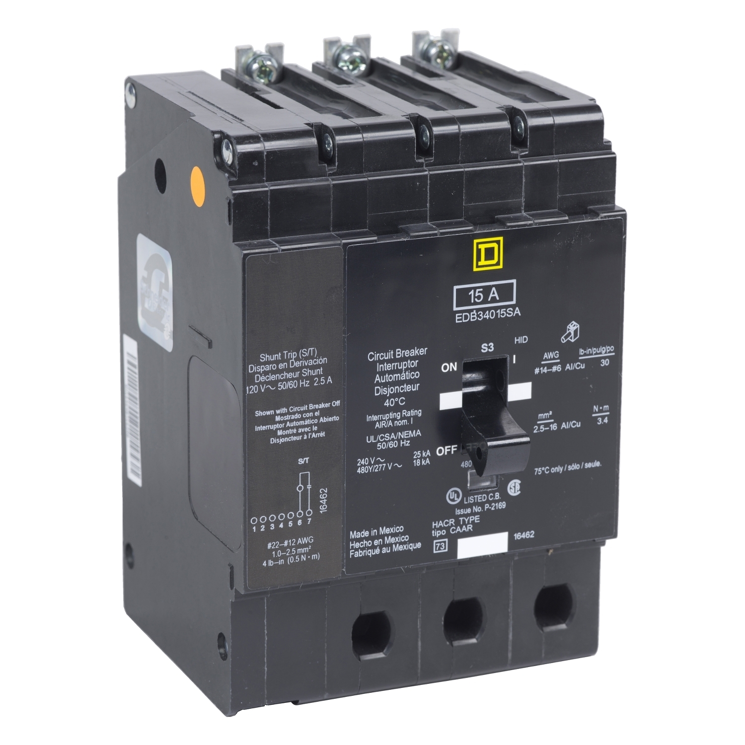 Mini circuit breaker, E-Frame, 30A, 3 pole, 480Y/277VAC, 25kA max, bolt on, aux switch, alarm switch [TAA]