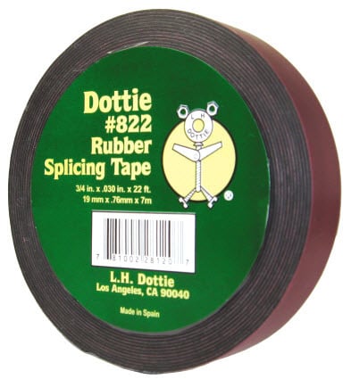 822 Adhesive Tape, 22 ft L x 3/4 in W, 30 mil THK, Rubber, Black